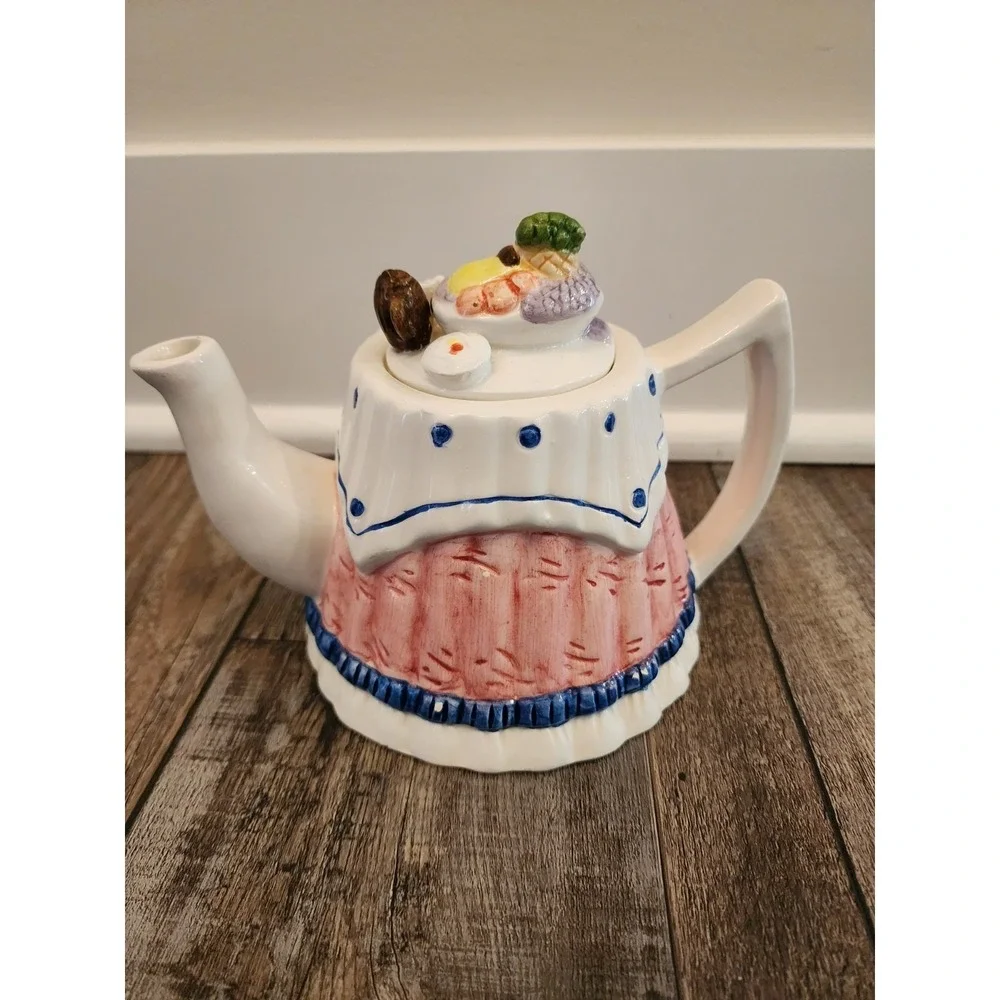 3 Vintage Ceramic Teapots, Two Sewing Machine And One Table, Cardinal Inc @ 1995